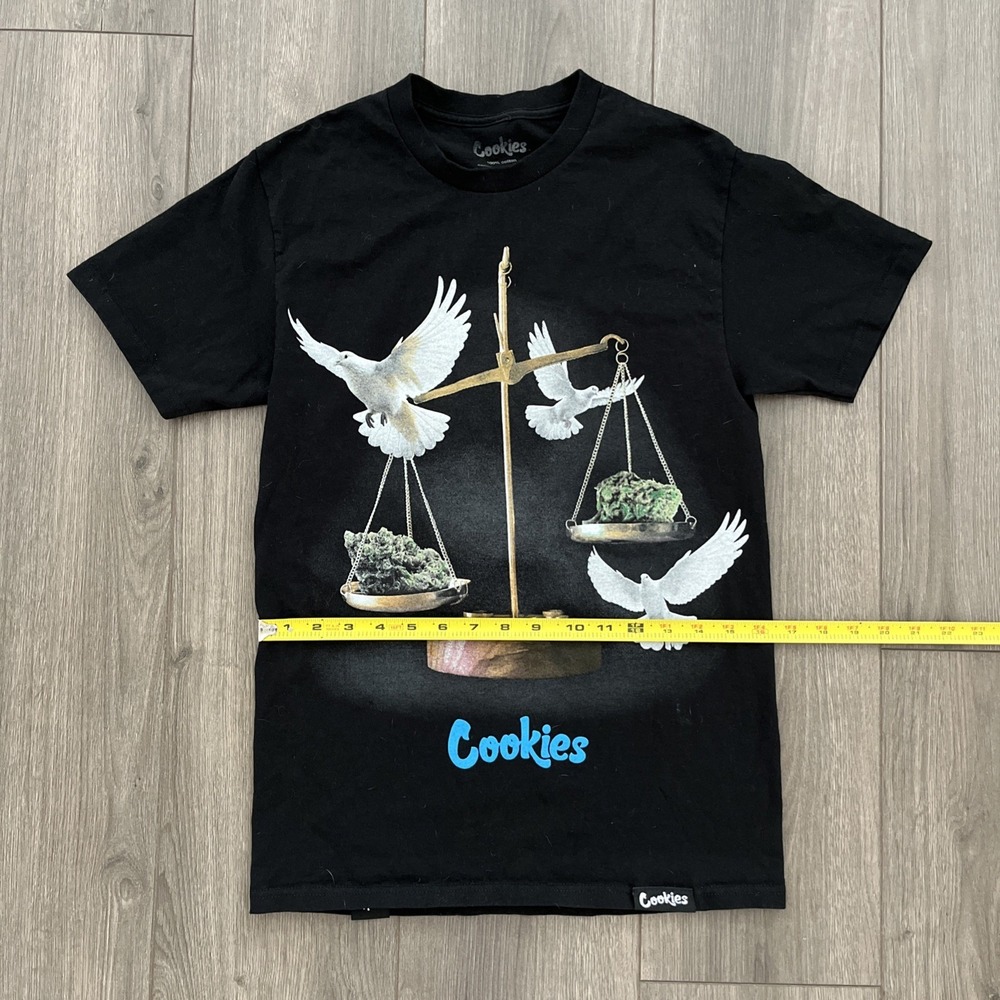 Cookies SF T-Shirt Mens S Doves Weed Scale Graphic Streetwear 100% Cotton Black - Picture 6 of 9